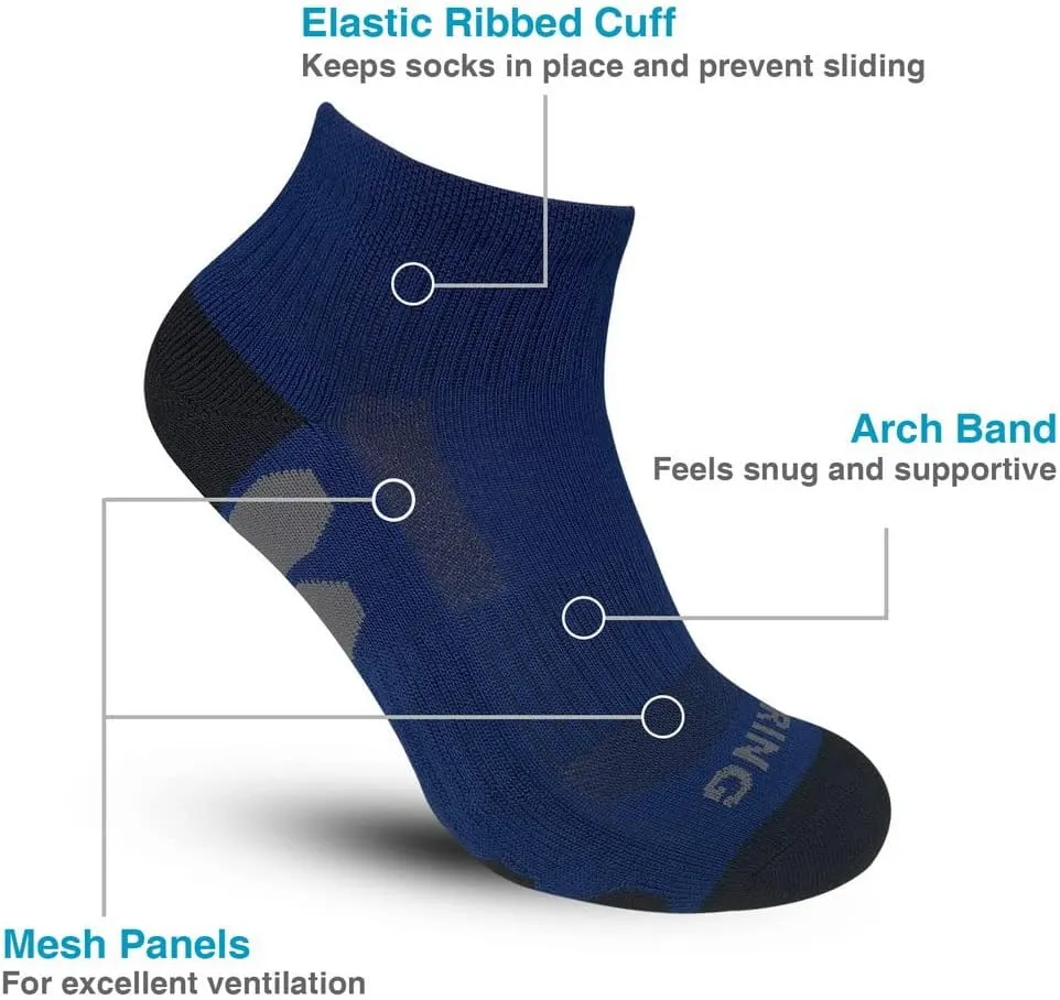 BERING Men's Athletic Quarter Ankle Running Socks (6 Pairs)
