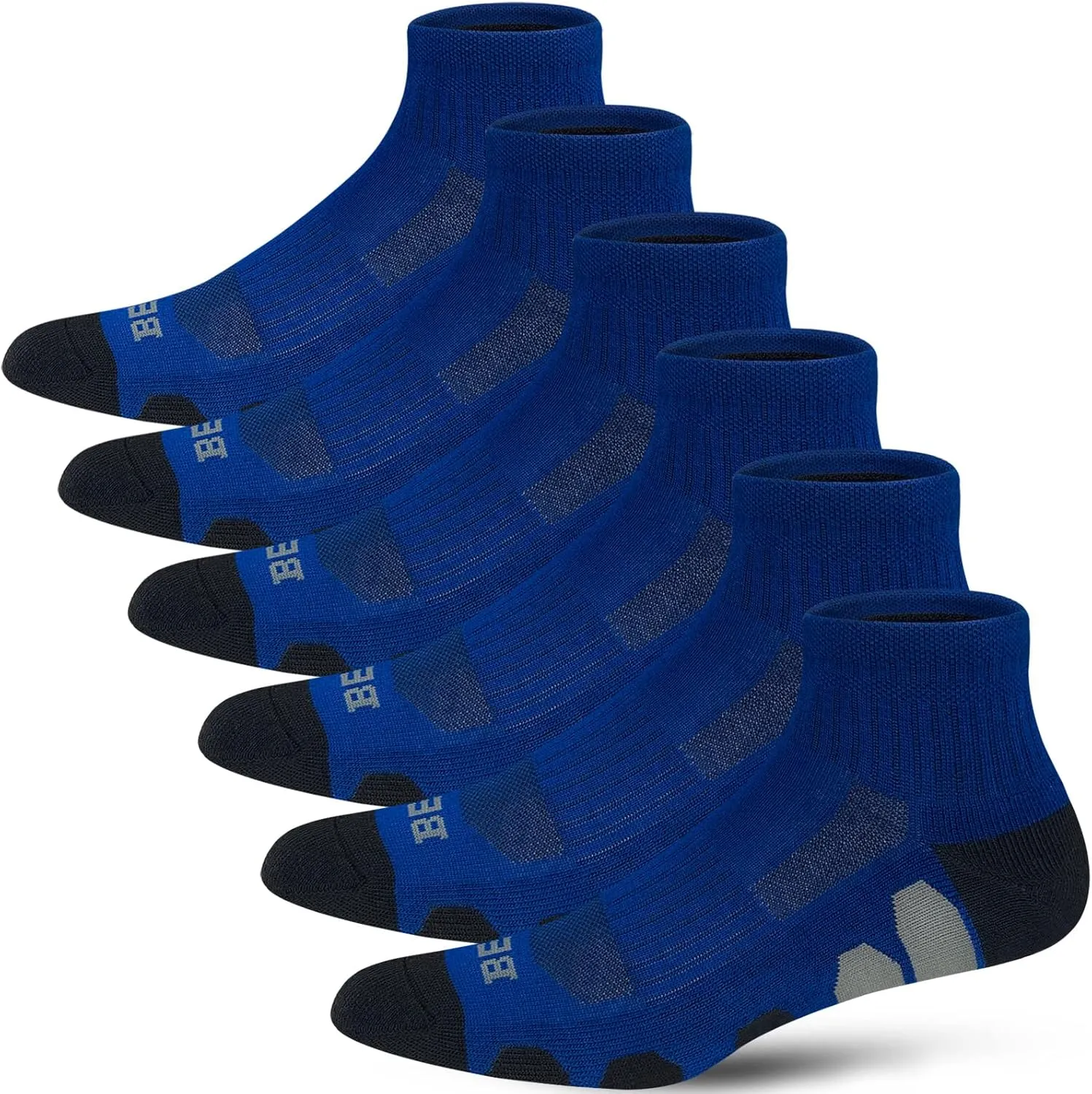 BERING Men's Athletic Quarter Ankle Running Socks (6 Pairs)