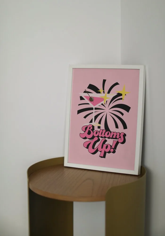 Bottoms Up Preppy Poster PRINTABLE ART, College Dorm Posters, Preppy Wall Art, Martini Print, Colorful Cocktail Poster, Bar Cart Art, Academia Aesthetic