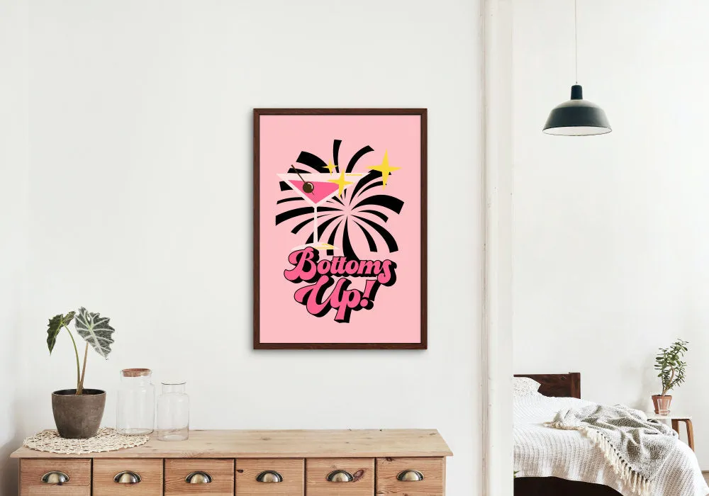 Bottoms Up Preppy Poster PRINTABLE ART, College Dorm Posters, Preppy Wall Art, Martini Print, Colorful Cocktail Poster, Bar Cart Art, Academia Aesthetic