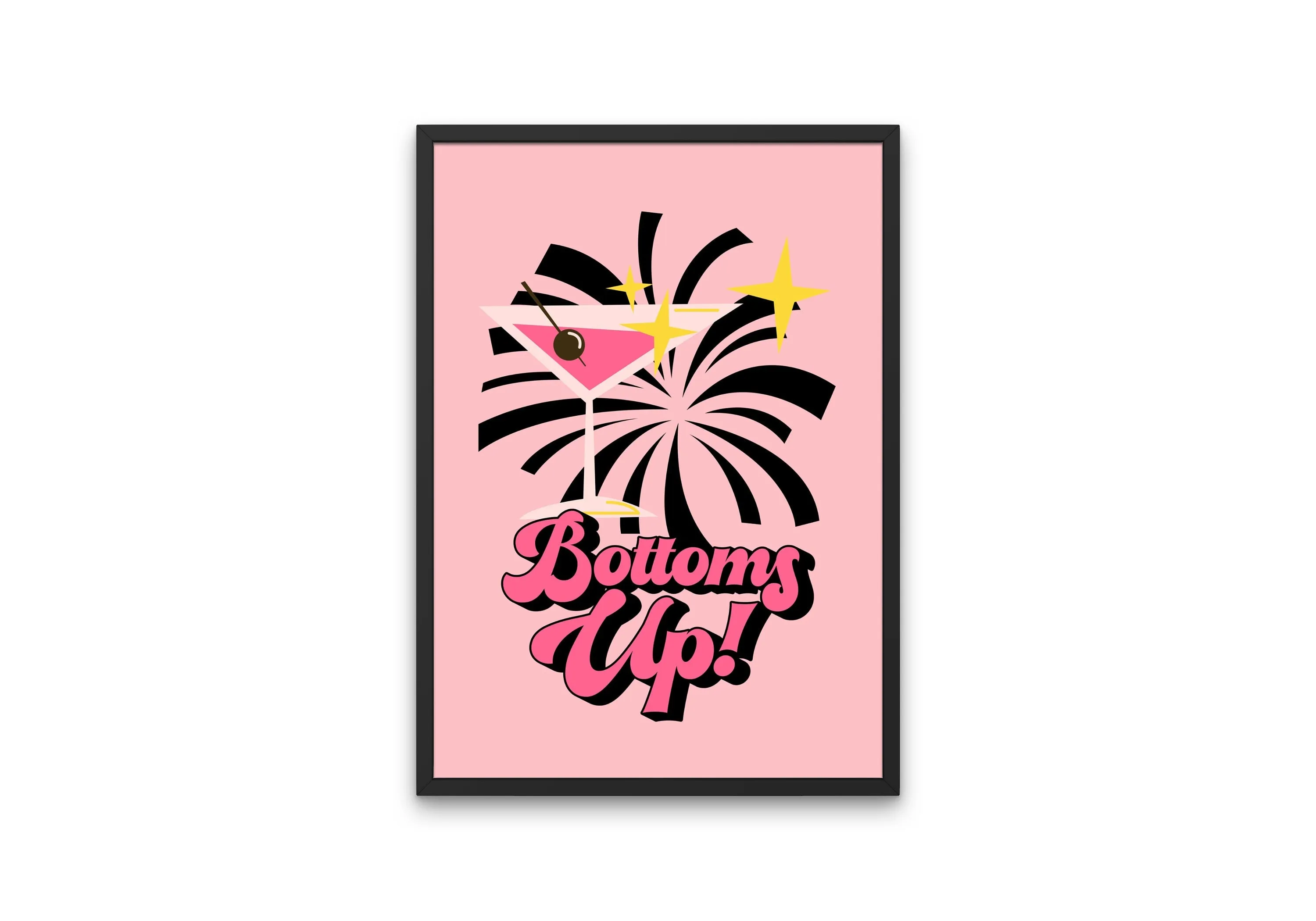 Bottoms Up Preppy Poster PRINTABLE ART, College Dorm Posters, Preppy Wall Art, Martini Print, Colorful Cocktail Poster, Bar Cart Art, Academia Aesthetic
