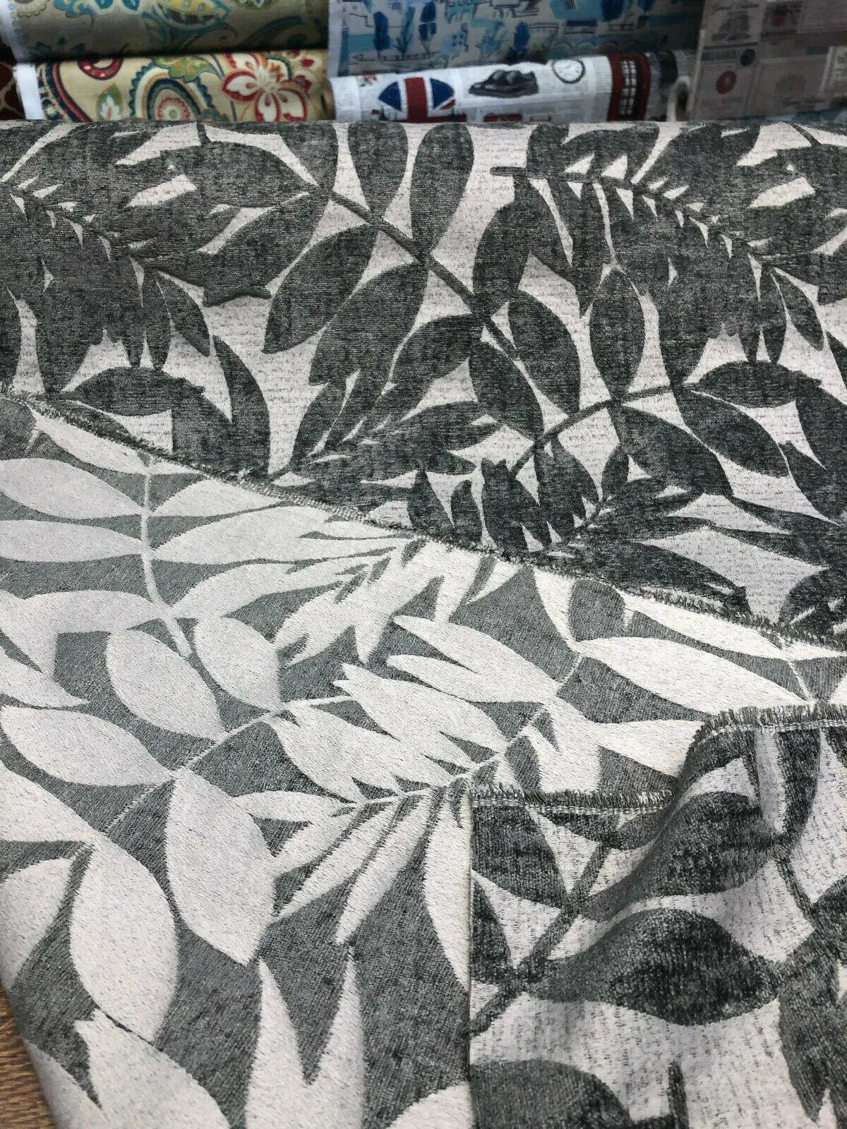 Deer Trail Gray Chenille Rain Forest Fabric by the yard sofa couch pillow