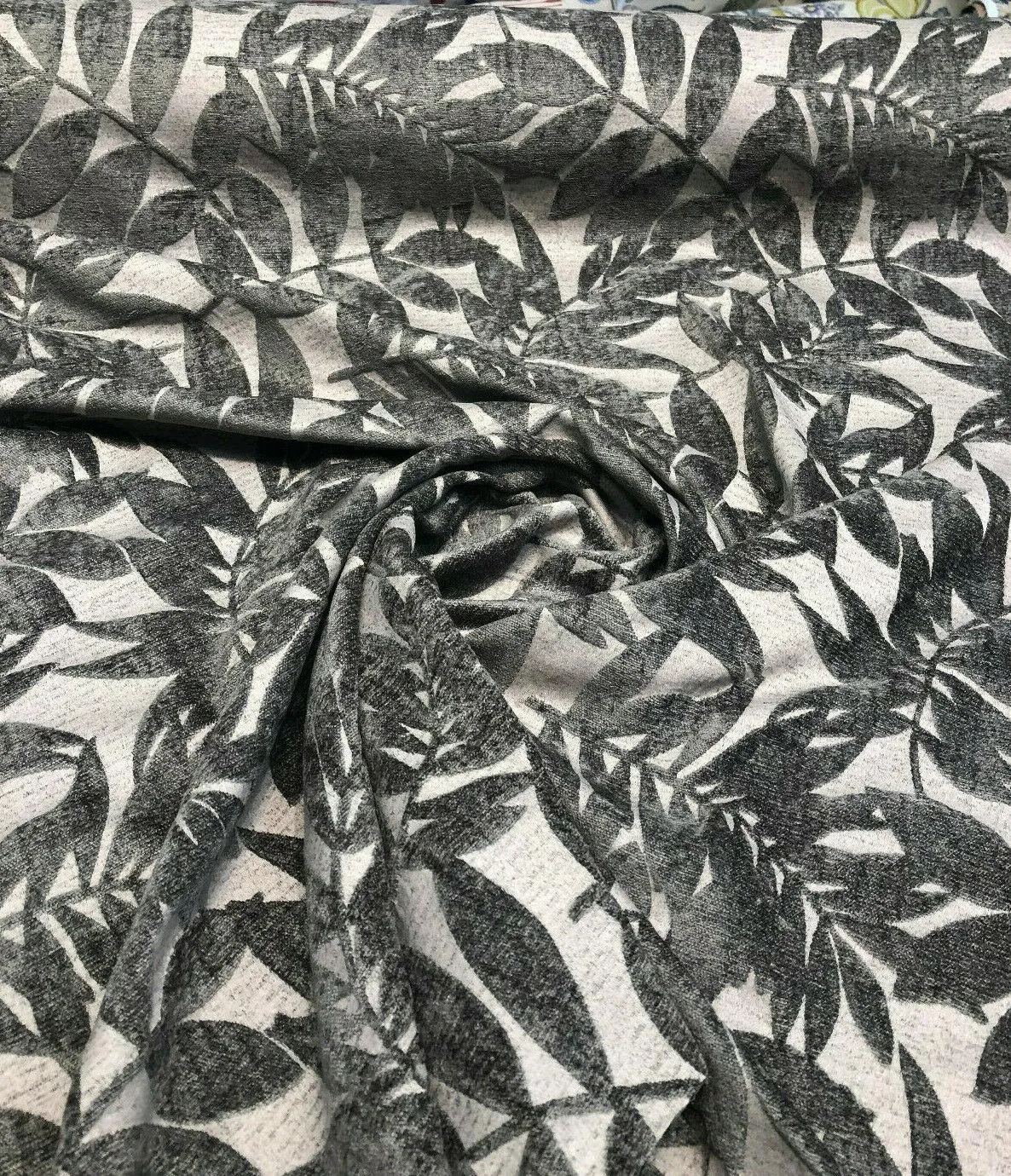 Deer Trail Gray Chenille Rain Forest Fabric by the yard sofa couch pillow