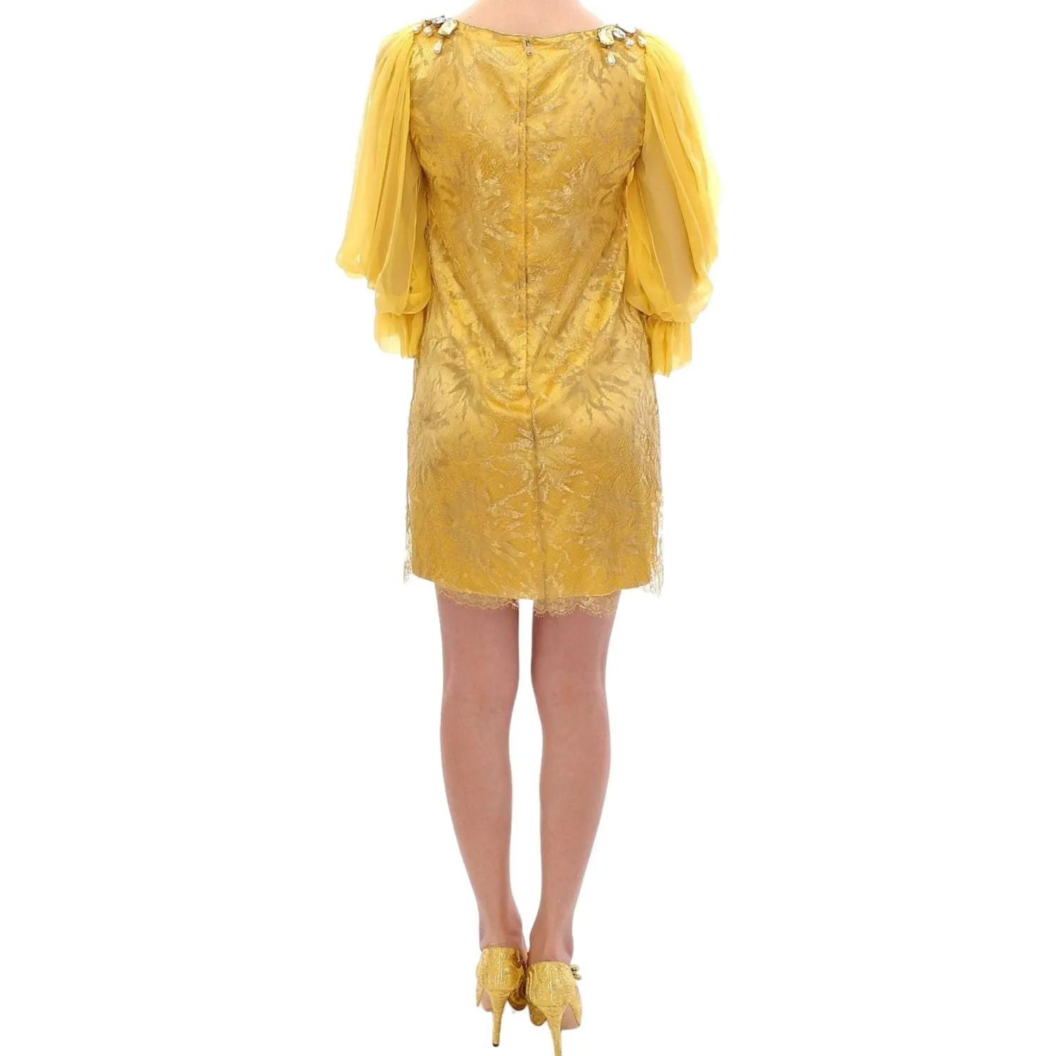 Dolce & Gabbana Yellow Lace Crystal Embellished Mini Dress