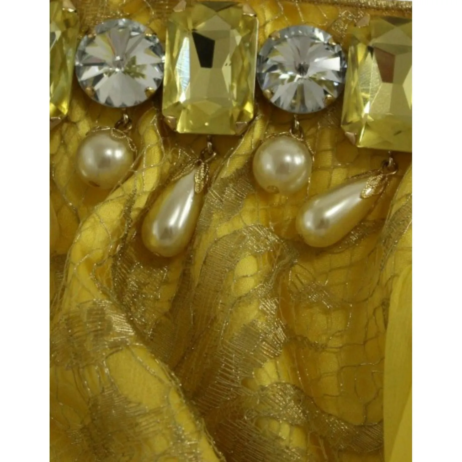 Dolce & Gabbana Yellow Lace Crystal Embellished Mini Dress