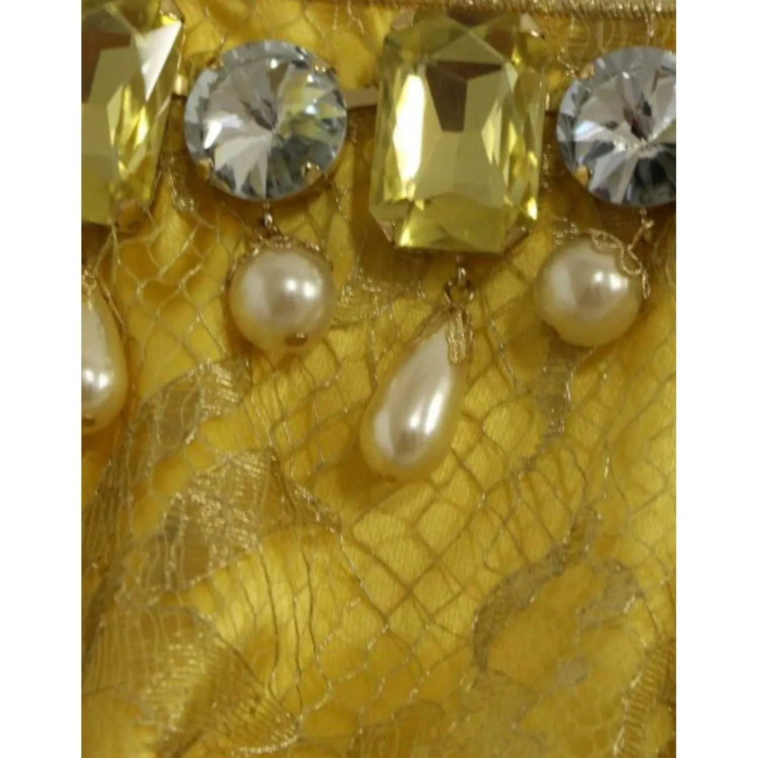 Dolce & Gabbana Yellow Lace Crystal Embellished Mini Dress