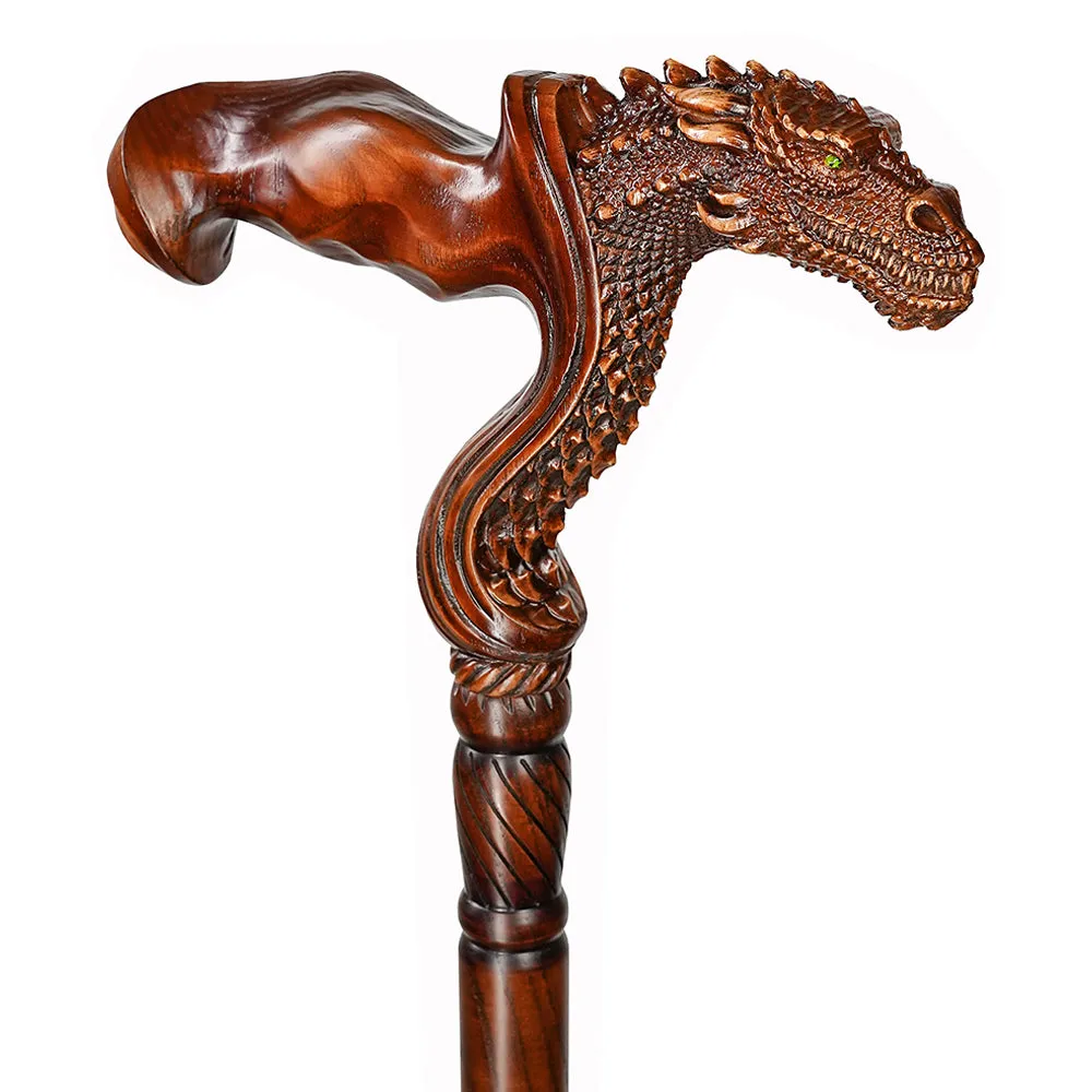 Dragon Ergonomic Cane - Right Hand, Artisan Carved