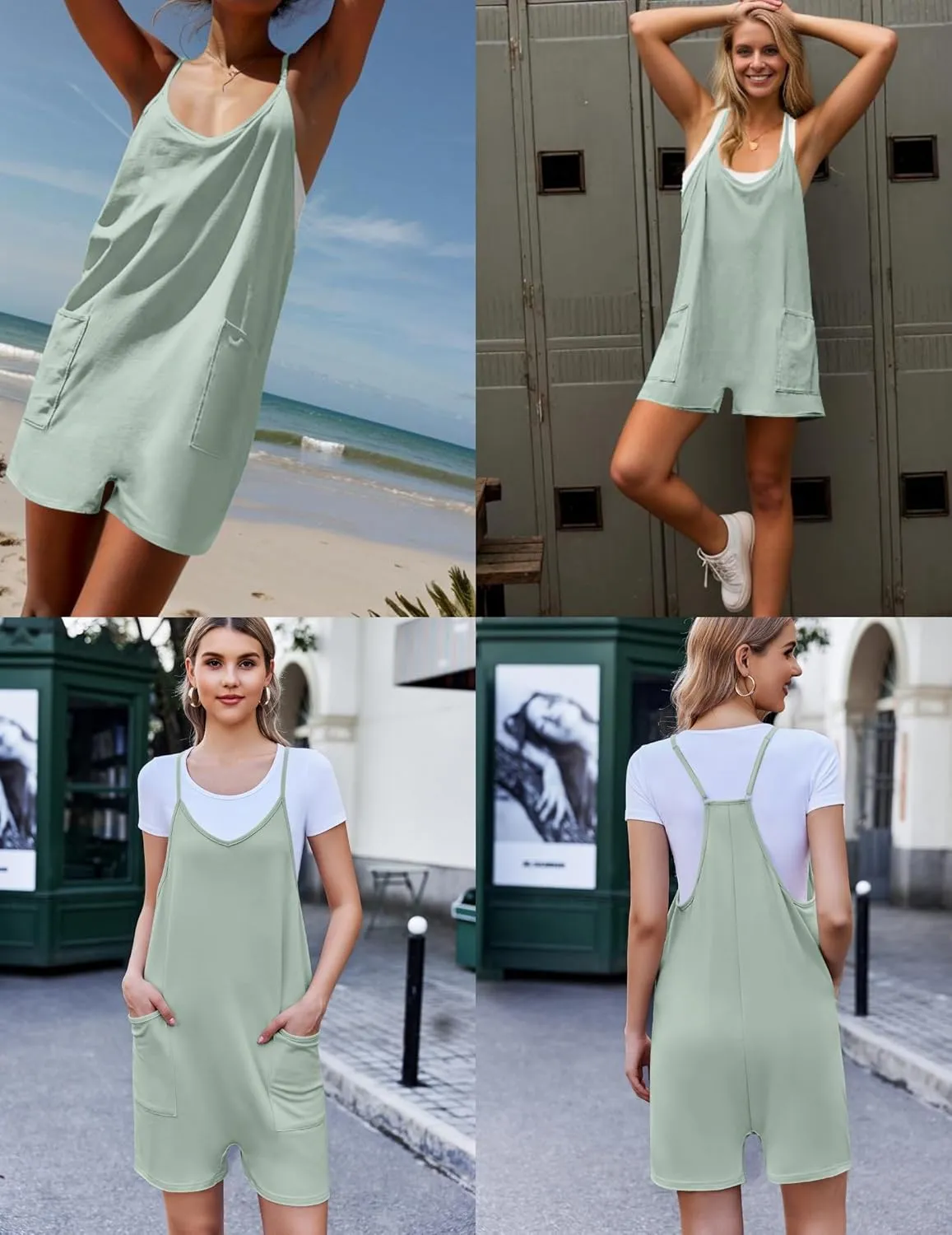 Ekouaer Womens Summer Casual Sleeveless Rompers Loose Spaghetti Strap Shorts Overalls Outfits 2025 Jumpsuits With Pockets