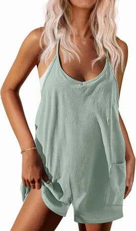 Ekouaer Womens Summer Casual Sleeveless Rompers Loose Spaghetti Strap Shorts Overalls Outfits 2025 Jumpsuits With Pockets