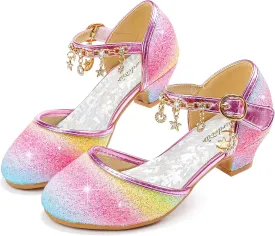 Furdeour Girls Dress Shoes Princess Crystal High Heels Closed Toe Party Wedding Flower Girls Shoes Toddler Little Big Kid