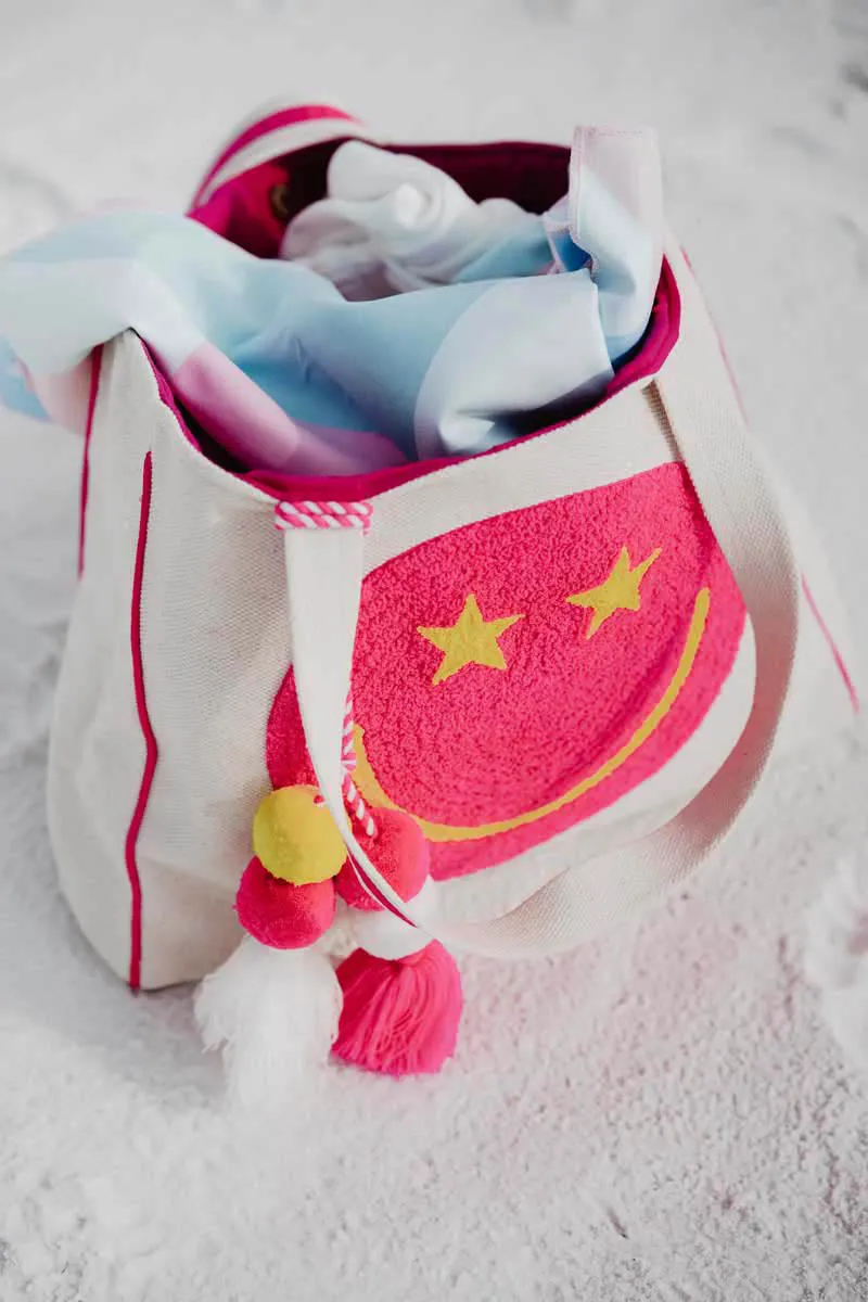 Hot Pink Star Eye Happy Face Wholesale Canvas Tote Bag