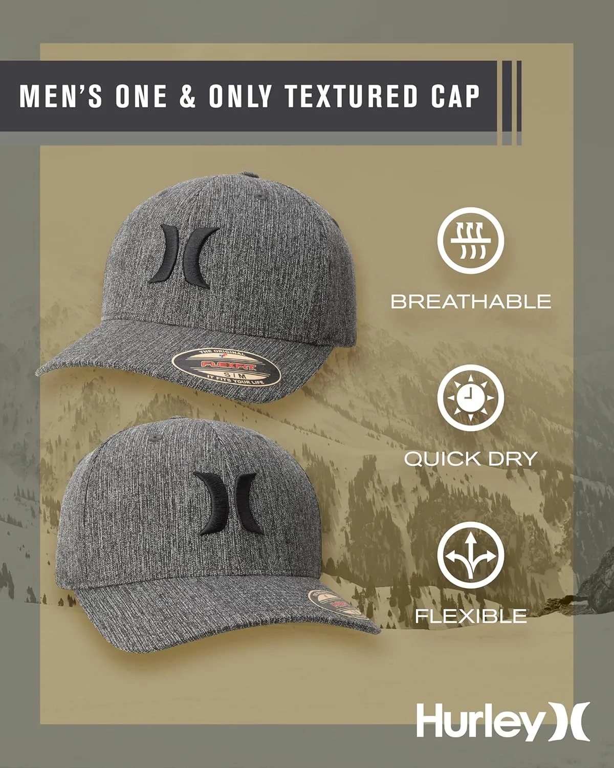 Hurley Men's Caps - One & Only Flexfit Textures Cap - Fitted Hats for Men, S-XL