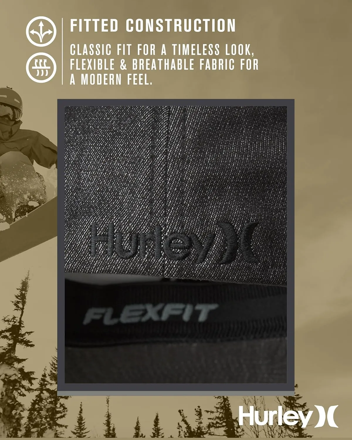 Hurley Men's Caps - One & Only Flexfit Textures Cap - Fitted Hats for Men, S-XL