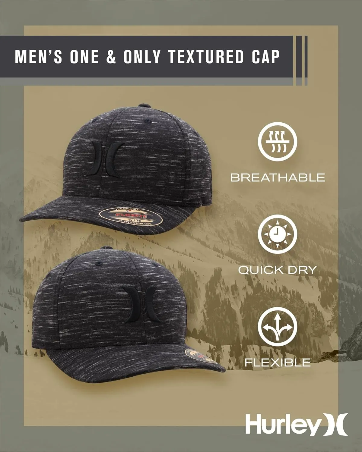 Hurley Men's Caps - One & Only Flexfit Textures Cap - Fitted Hats for Men, S-XL