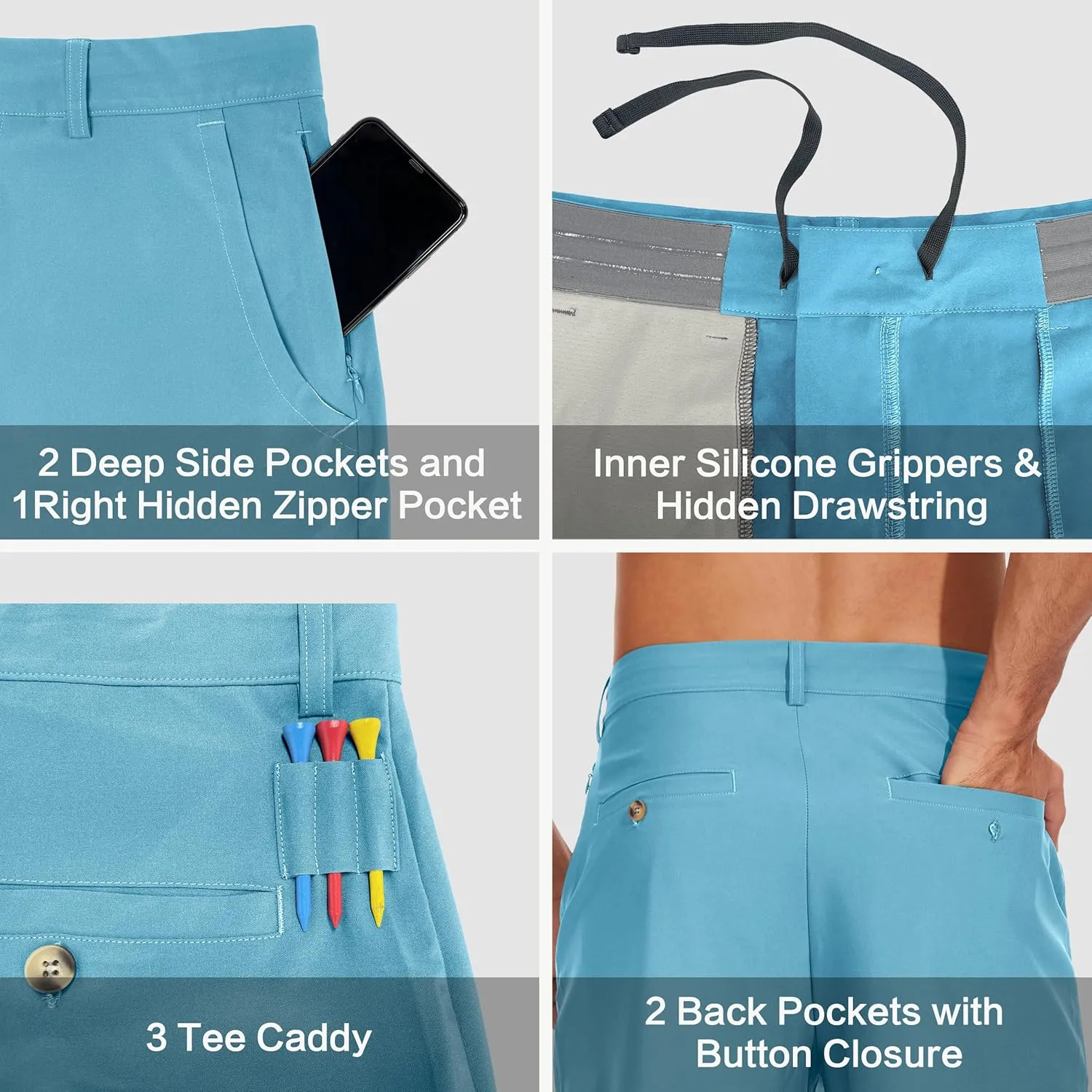 JWM Mens 7"/9" Stretch Golf Shorts - Lightweight Hybrid Casual Dress Work Flat Front Shorts with 5 Pockets Quick Dry UPF50