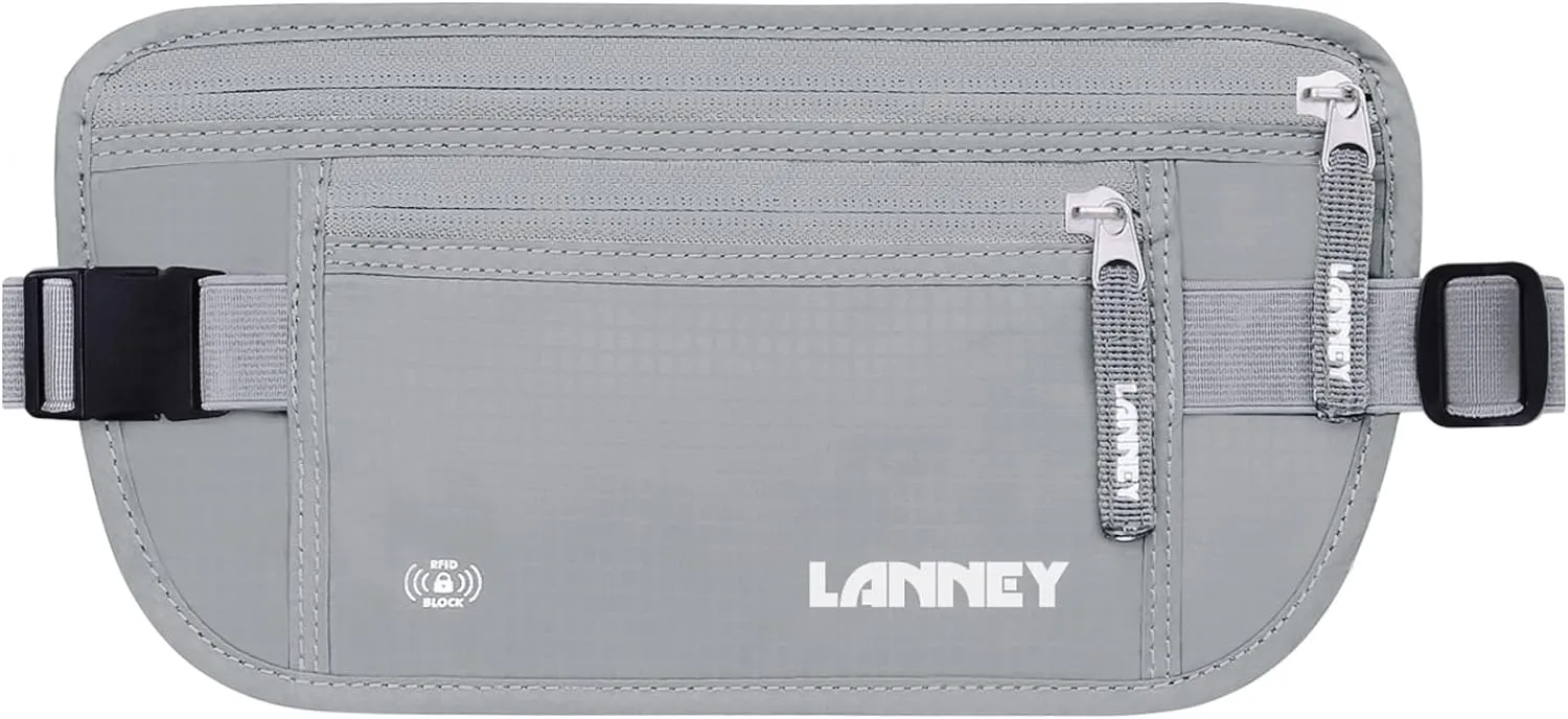 Money Belt for Travel, Slim RFID Blocking Women and Men Hidden Travel Pouch Under Clothes, Passport Holder Protect Cash, Documents, Credit Card, Bonus 2 RFID Sleeves