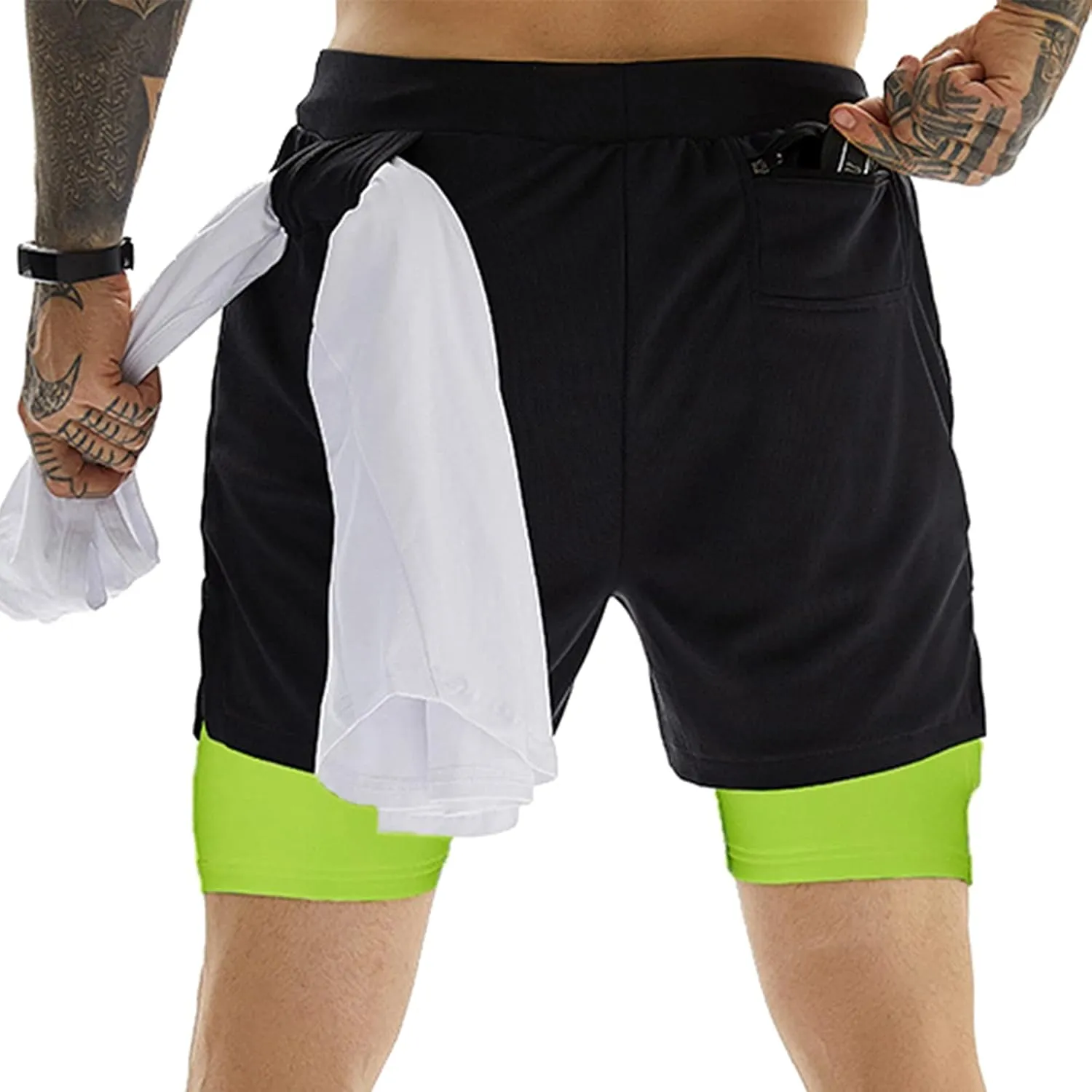 OEBLD Mens Athletic Shorts 2-in-1 Gym Workout Running 7'' Shorts with Towel Loop