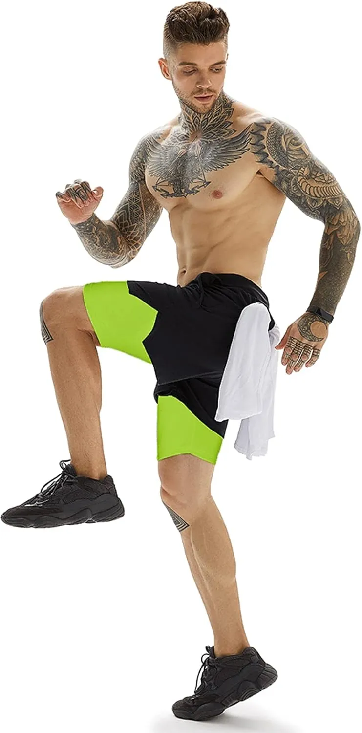 OEBLD Mens Athletic Shorts 2-in-1 Gym Workout Running 7'' Shorts with Towel Loop