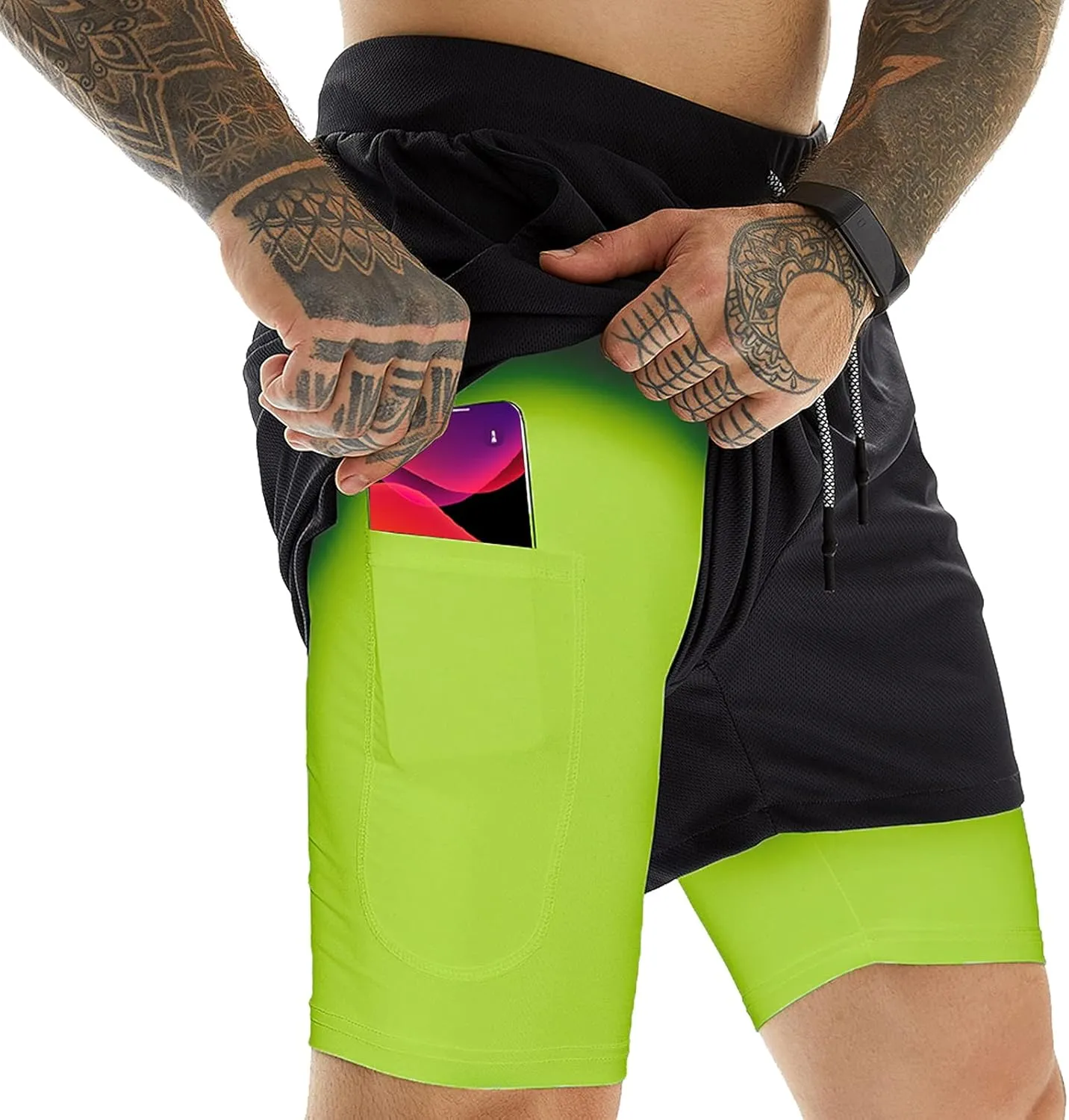 OEBLD Mens Athletic Shorts 2-in-1 Gym Workout Running 7'' Shorts with Towel Loop