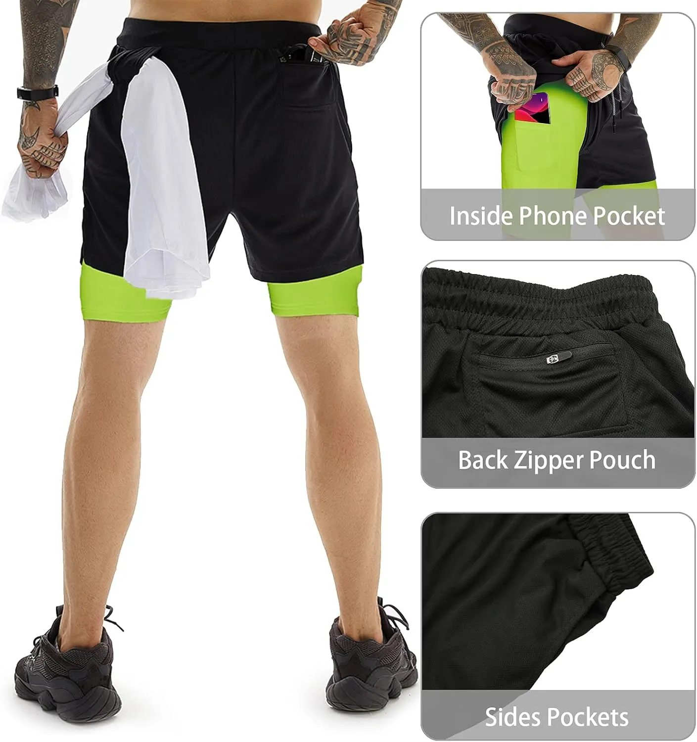 OEBLD Mens Athletic Shorts 2-in-1 Gym Workout Running 7'' Shorts with Towel Loop