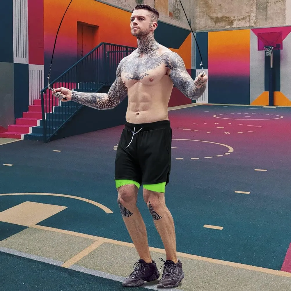 OEBLD Mens Athletic Shorts 2-in-1 Gym Workout Running 7'' Shorts with Towel Loop