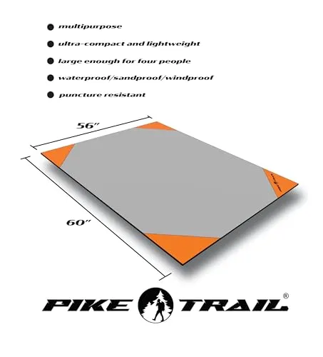 Pike Trail Pocket Beach Blanket (60” X 56”) – Lightweight Sand Proof Picnic Blanket, Compact Outdoor Blanket, Waterproof Pocket Blanket for Hiking, Camping, Picnics, Travel and Beach Trips