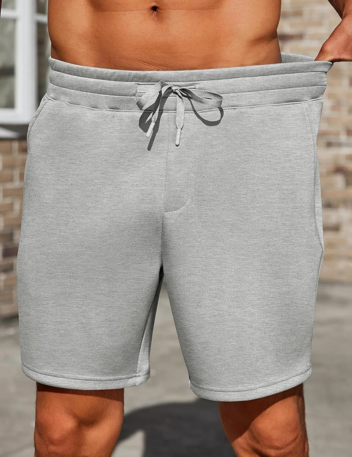 PINSPARK Mens Lounge Sweat Shorts, 7" Casual Elastic Waist Gym Workout Shorts with Drawstring
