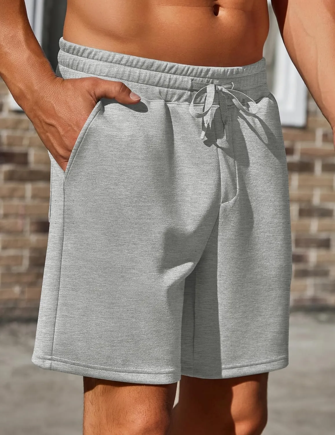 PINSPARK Mens Lounge Sweat Shorts, 7" Casual Elastic Waist Gym Workout Shorts with Drawstring