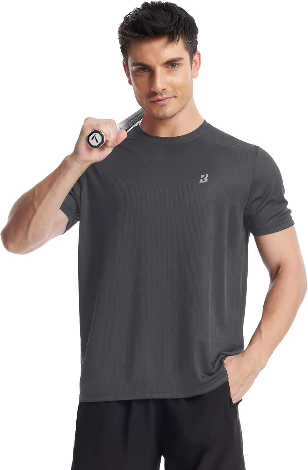 Roadbox Men's Workout Shirts Short Sleeve, Quick Dry Athletic Running T-Shirt, UPF 50  UV Sun Protection Sports Gym Tee Tops
