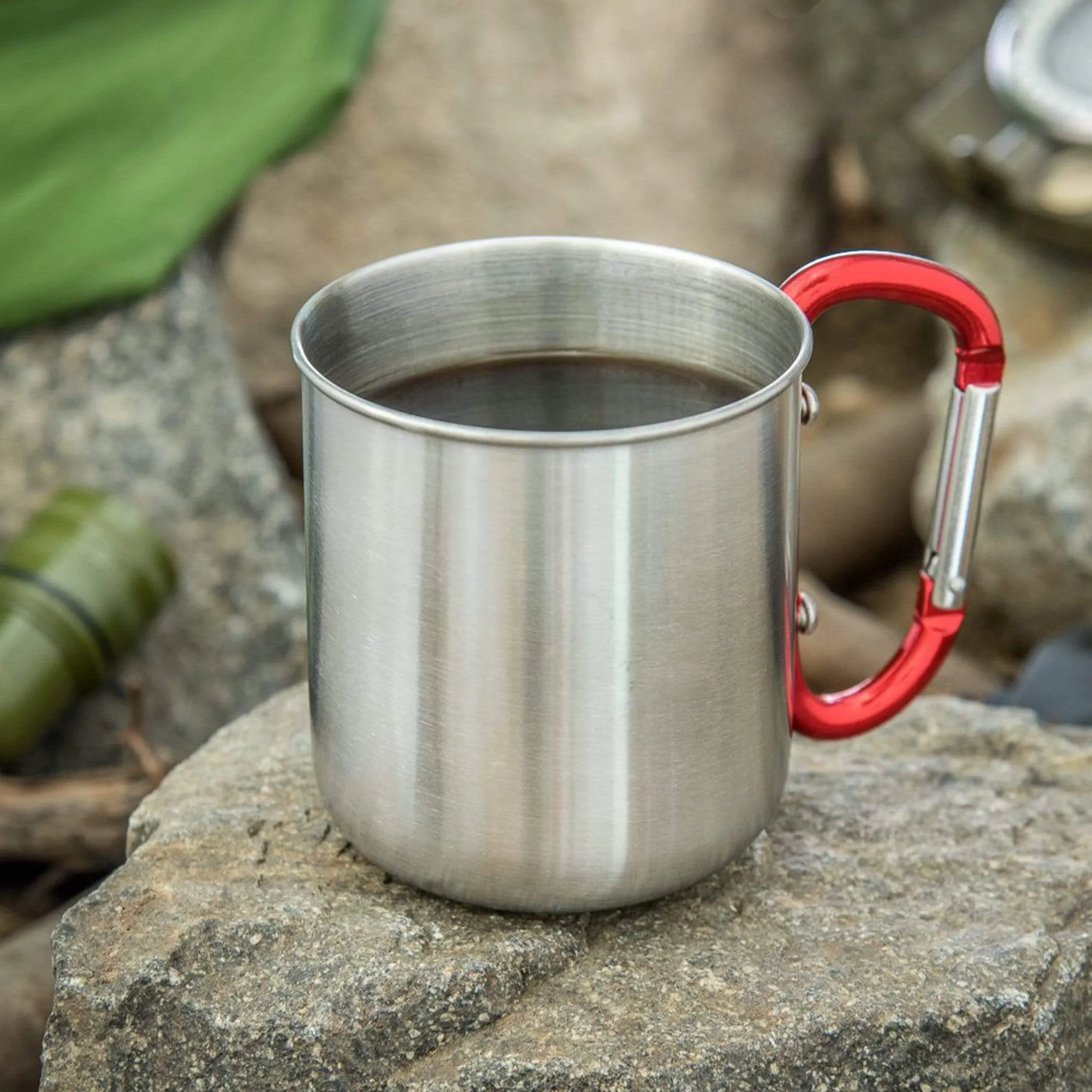 Stainless Steel Mug with Red 3" Carabiner Handle (300ml)