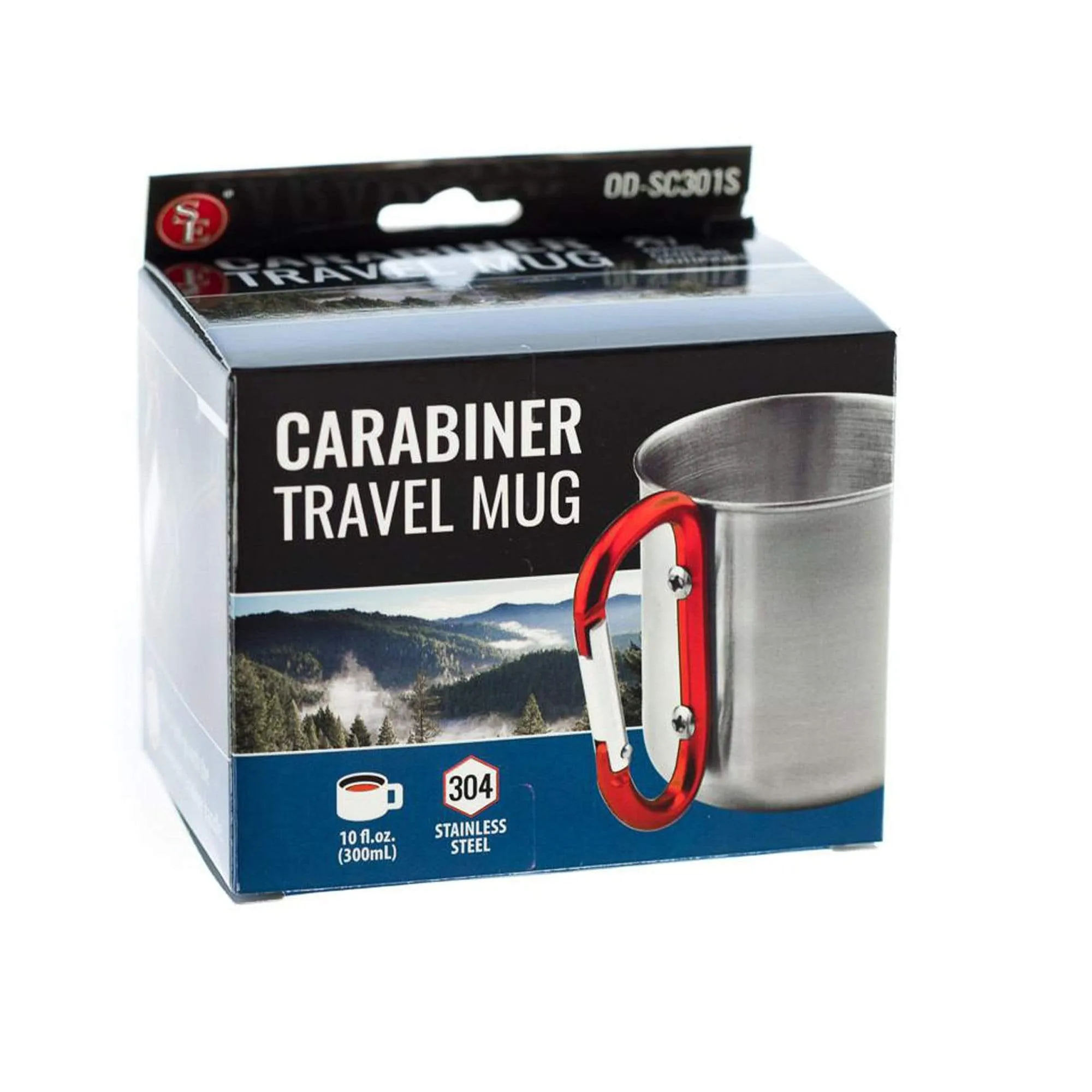 Stainless Steel Mug with Red 3" Carabiner Handle (300ml)