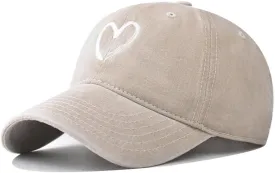 Women's Vintage Washed Baseball Cap Adjustable Cute Heart Graphic Cotton Dad Hat