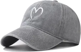Women's Vintage Washed Baseball Cap Adjustable Cute Heart Graphic Cotton Dad Hat