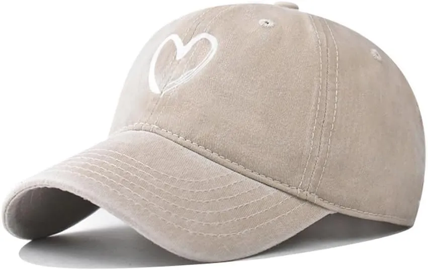 Women's Vintage Washed Baseball Cap Adjustable Cute Heart Graphic Cotton Dad Hat